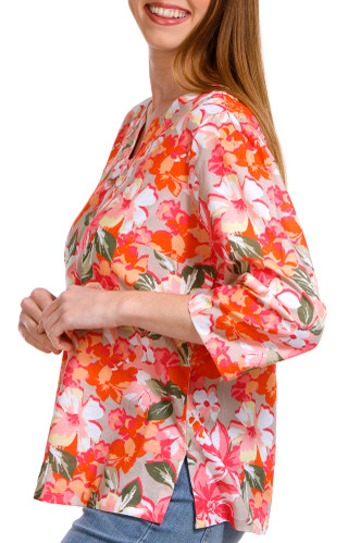Thumbnail 3: NUCO Nuco Petite Printed Button Front 3/4 Sleeve Top 