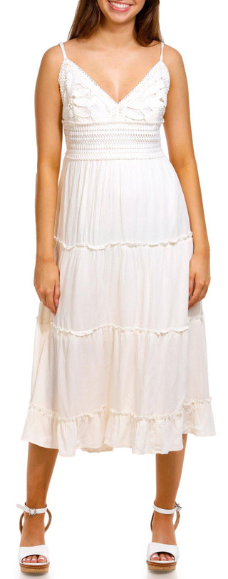 Thumbnail 3: No Comment No Comment Juniors Solid Crochet Tier Midi Dress 