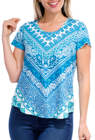 Thumbnail 1: OneWorld OneWorld Petite Embellished Printed Short Sleeve Top 