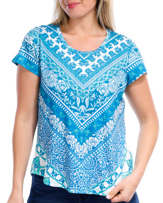 Thumbnail 3: OneWorld OneWorld Petite Embellished Printed Short Sleeve Top 