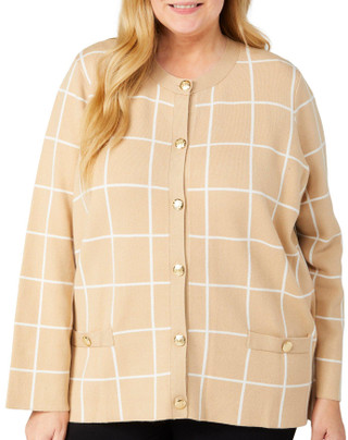 Thumbnail 1: Rafaella Rafaella Plus Windowpane Sweater Cardigan 