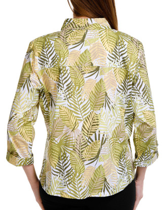 Thumbnail 2: Coral Bay Coral Bay Petite Printed Zip Front 3/4 Sleeve Top 