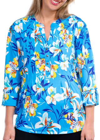 Thumbnail 3: Juniper + Lime Juniper + Lime Petite Printed 3/4 Sleeve Pleated Top 