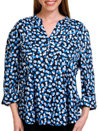 Thumbnail 1: Juniper + Lime Juniper + Lime Petite Pleated Print 3/4 Sleeve Top 