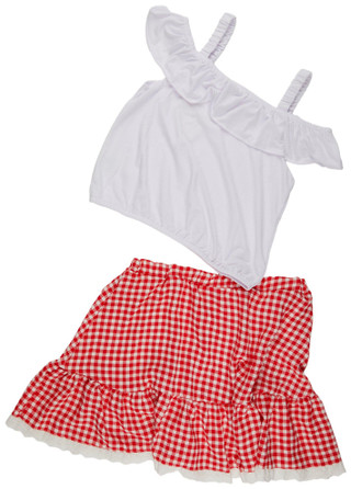 Thumbnail 2: No Comment No Comment Big Girls 2 Pc Gingham Skirt Set 