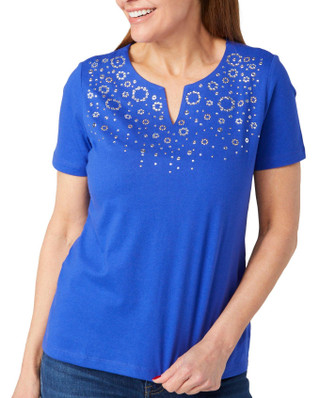 Thumbnail 1: Coral Bay Coral Bay Womens Split Neck Spring Bubble Top 