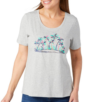 Thumbnail 1: Coral Bay Coral Bay Womens Short Sleeve Oasis Palm Embellished Tee 