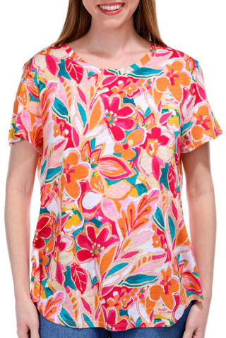 Thumbnail 1: Blue Sol Blue Sol Womens Short Sleeve Belize Floral Luxey Scoop Top 