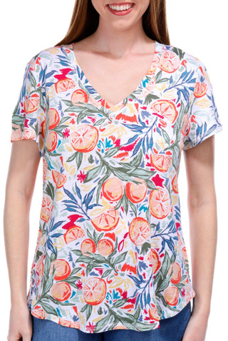 Thumbnail 1: Blue Sol Blue Sol Womens Short Sleeve Citrus Print Luxey V-Neck Top 