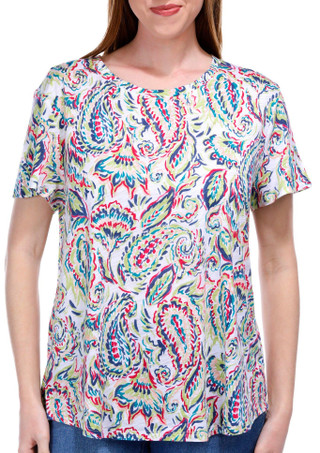 Thumbnail 1: Blue Sol Blue Sol Womens Short Sleeve Paisley Print Luxey Scoop Top 
