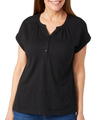 Thumbnail 1: Coral Bay Coral Bay Womens Solid Dolman Henley Short Sleeve Top 