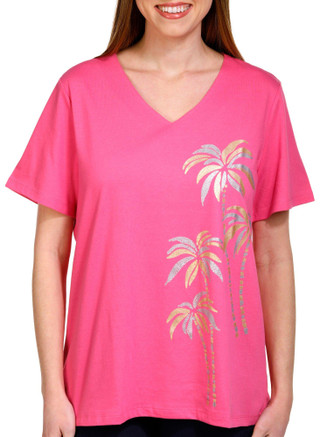 Thumbnail 1: Coral Bay Coral Bay Womens Short Sleeve Palm Tree Top 