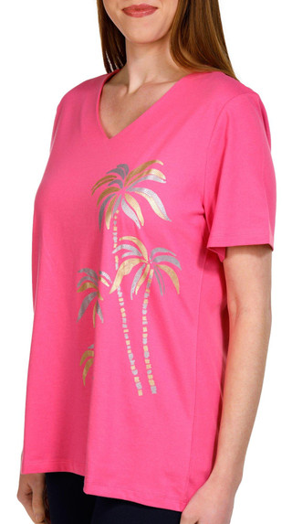 Thumbnail 3: Coral Bay Coral Bay Womens Short Sleeve Palm Tree Top 