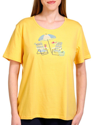Thumbnail 1: Coral Bay Coral Bay Womens Short Sleeve Embroidered Beach Top 