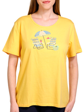Thumbnail 1: Coral Bay Coral Bay Womens Short Sleeve Embroidered Beach Top 