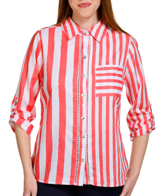 Thumbnail 1: NUCO Nuco Womens 3/4 Sleeve Striped Button Down Top 