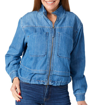 Thumbnail 1: Democracy Democracy Womens Long Sleeve Zipped Denim Bomber Jacket 