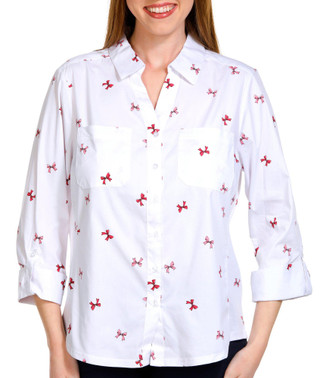 Thumbnail 1: Coral Bay Coral Bay Womens Bow Print Button Down 3/4 Sleeve Top 
