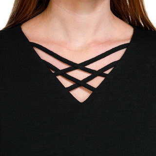Thumbnail 3: Coral Bay Coral Bay Womens Solid V-Neckline Short Sleeve Top 