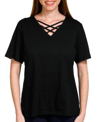 Thumbnail 1: Coral Bay Coral Bay Womens Solid V-Neckline Short Sleeve Top 