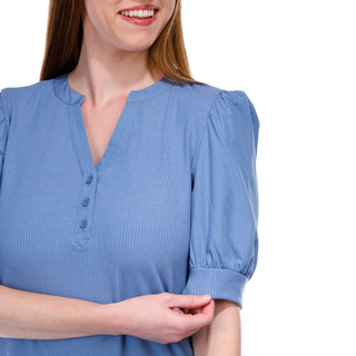 Thumbnail 4: Blue Sol Blue Sol Womens Poplin Puff Sleeve Henley Top 
