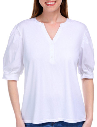 Thumbnail 1: Blue Sol Blue Sol Womens Poplin Puff Sleeve Henley Top 