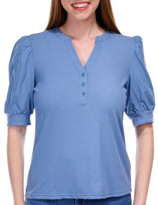 Thumbnail 1: Blue Sol Blue Sol Womens Poplin Puff Sleeve Henley Top 