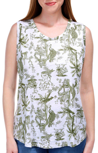 Thumbnail 1: Blue Sol Blue Sol Womens Luxey Peacock Toile Print Scoop Tank Top 