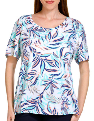 Thumbnail 1: Coral Bay Coral Bay Womens Side Ring Elegant Frond Print Top 