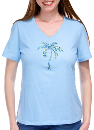 Thumbnail 1: Coral Bay Coral Bay Womens Short Sleeve Mosaic Palm Tree Top 
