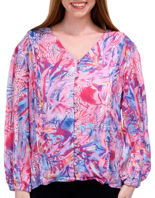 Thumbnail 1: BUNULU Bunulu Womens Long Sleeve Metallic Floral Buttoned Top 