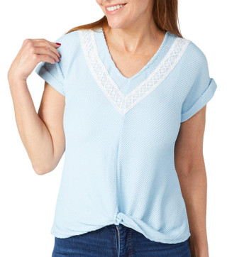 Thumbnail 1: BUNULU Bunulu Womens Short Sleeve Crochet Trim Top 