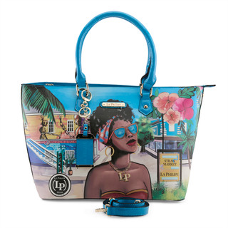 Thumbnail 1: LA PHILIPE La Philipe Blue in Bahamas Large Tote Handbag 