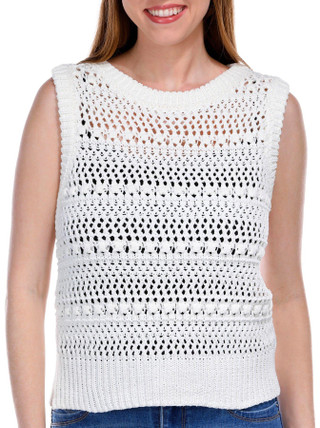Thumbnail 1: GREIGE Greige Womens Sleeveless Open Knit Sweater Vest 