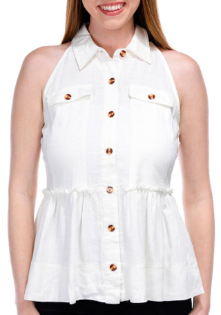 Thumbnail 1: BUNULU Bunulu Womens Sleeveless Embroidered Peplum Top 