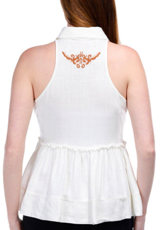 Thumbnail 3: BUNULU Bunulu Womens Sleeveless Embroidered Peplum Top 