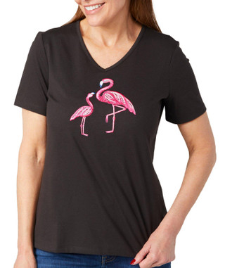 Thumbnail 1: Coral Bay Coral Bay Womens Embellished Flamingo Short Sleeve Top 