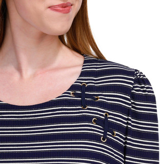 Thumbnail 4: Democracy Democracy Womens Striped Long Sleeve Rib Knit Top 