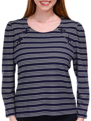Thumbnail 1: Democracy Democracy Womens Striped Long Sleeve Rib Knit Top 
