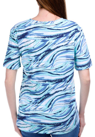 Thumbnail 3: Coral Bay Coral Bay Womens Print Keyhole Short Sleeve Top 