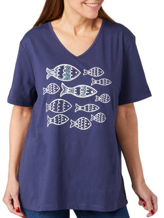 Thumbnail 1: Coral Bay Coral Bay Womens Solid Embellished Short Sleeve Top 