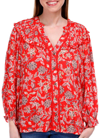 Thumbnail 1: Democracy Democracy Womens Long Blouson Sleeve Floral Print Top 