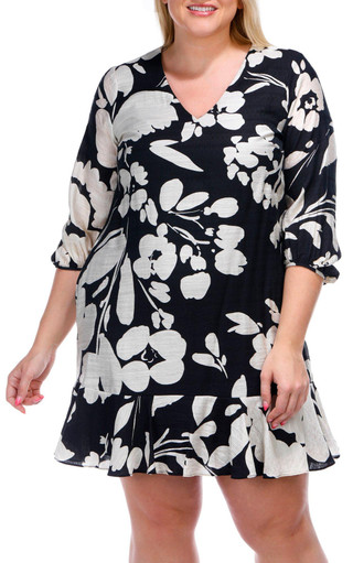 Thumbnail 4: London Times London Times Womens 3/4 Puff Sleeve Knee Length Dress 