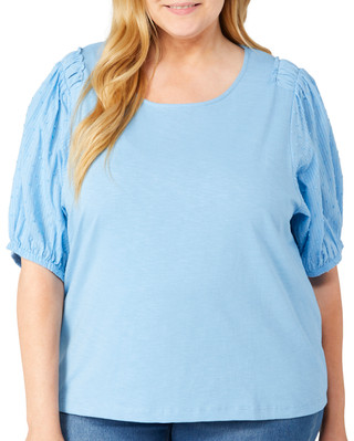 Thumbnail 1: Kaktus Kaktus Plus Short Sleeve Slub Knit Textured Top 