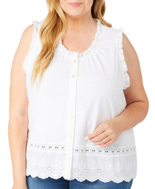 Thumbnail 1: Kaktus Kaktus Plus Sleeveless Button Front Eyelet Slub Top 
