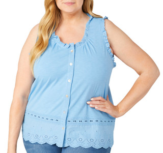 Thumbnail 1: Kaktus Kaktus Plus Sleeveless Button Front Eyelet Slub Top 