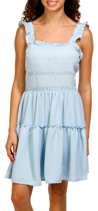 Thumbnail 1: No Comment No Comment Juniors Sleeveless Smocked Tiered Mini Dress 