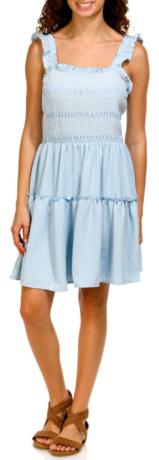 Thumbnail 4: No Comment No Comment Juniors Sleeveless Smocked Tiered Mini Dress 