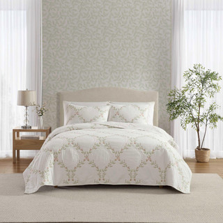 Thumbnail 3: Laura Ashley Laura Ashley Floral Embroidery Reversible Quilt Set 