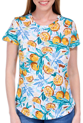Thumbnail 1: Blue Sol Blue Sol Womens Short Sleeve Citrus Print Luxey Scoop Top 